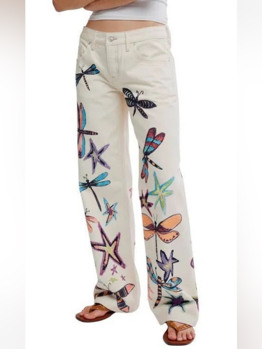 We The Free Tennessee Dragonfly Printed Low Rise Denim Boyfriend Jeans